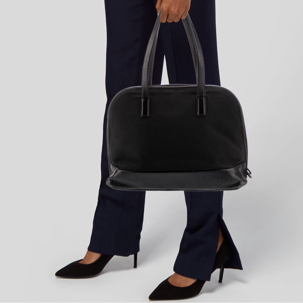 TUMI Black Leather Nylon Shoulder Bag Travel Ballistic Satchel 43032D3